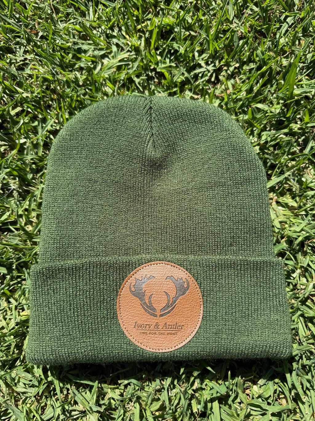 Leather Patch Beanie - Khaki