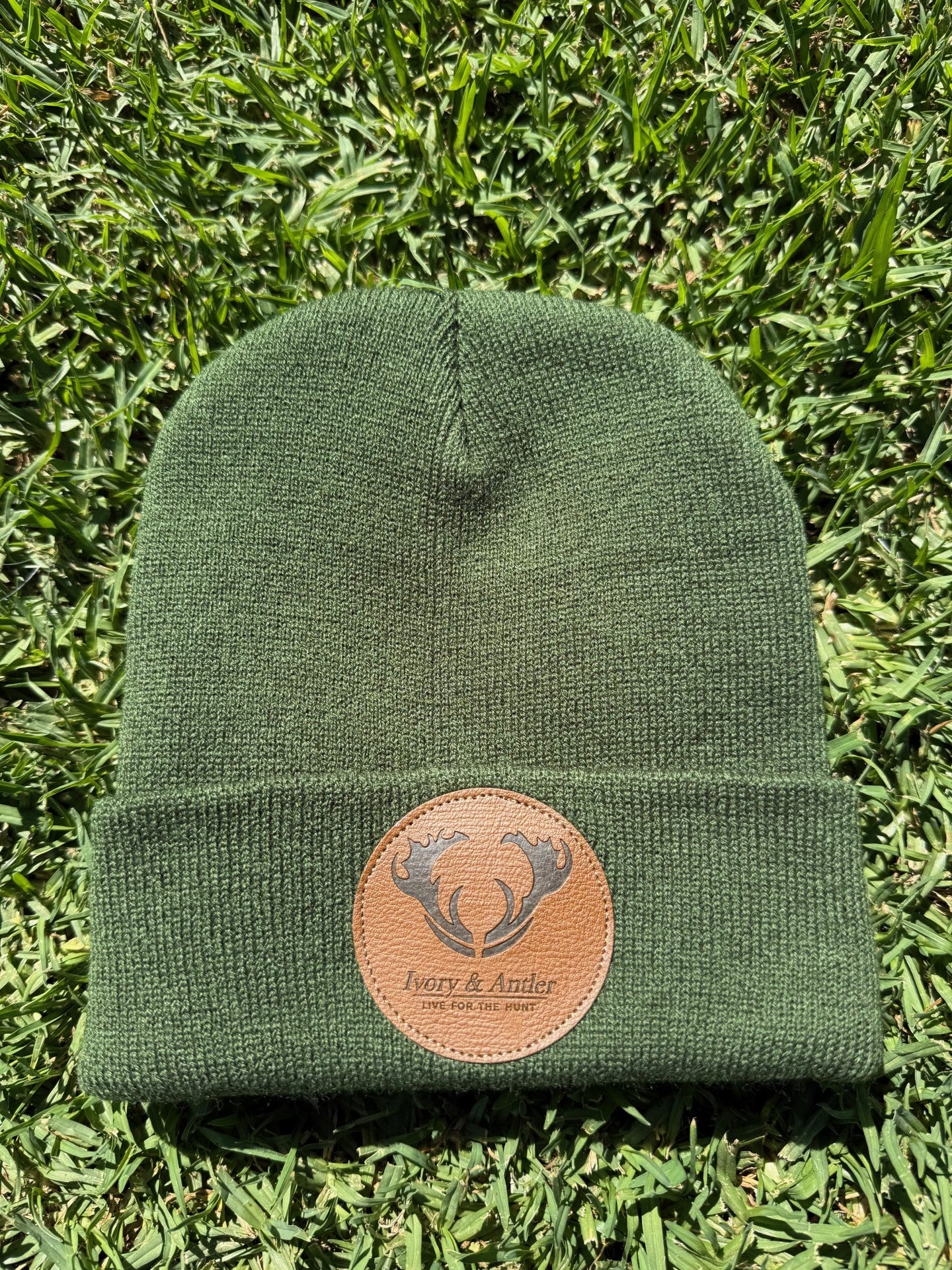 Leather Patch Beanie - Khaki