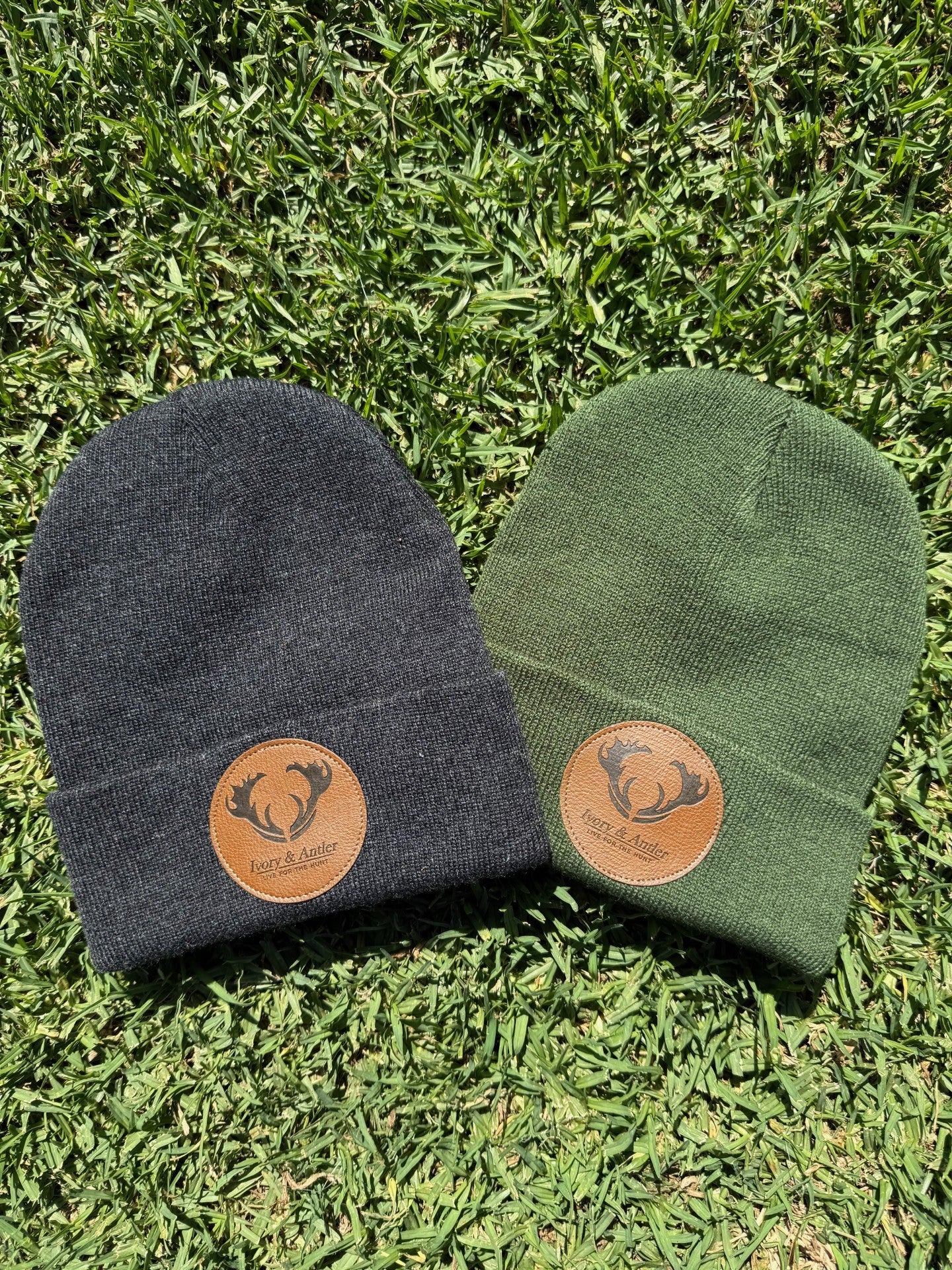 Leather Patch Beanie - Grey